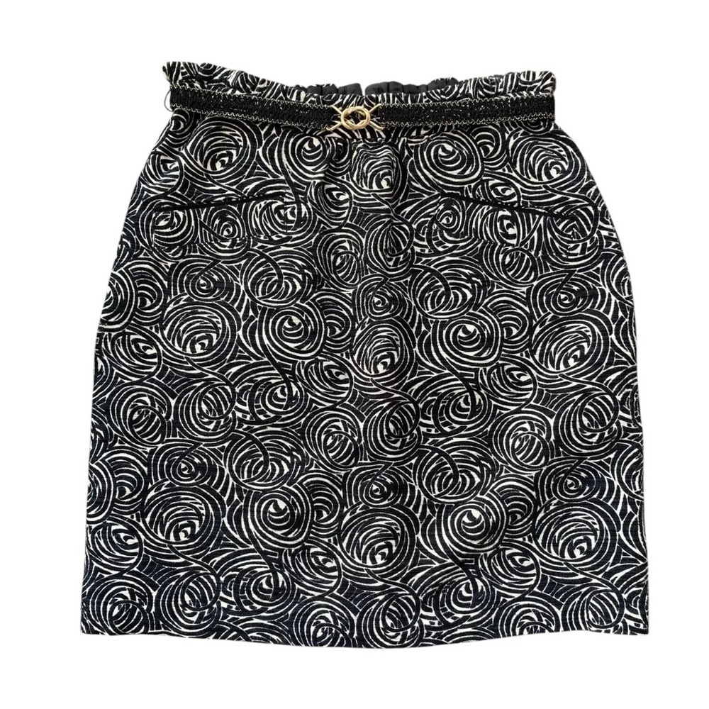 Anthropologie Elevenses Painted Night Belted Swirl Pencil Skirt Black White Sz 8